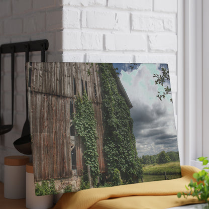 U R There Photography North Branch Ivy Grey II Rustic Farmhouse Tempered-Glass Cutting Board