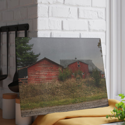 U R There Photography Goodrich Baldwin Road Reds I Rustic Farmhouse Tempered-Glass Cutting Board