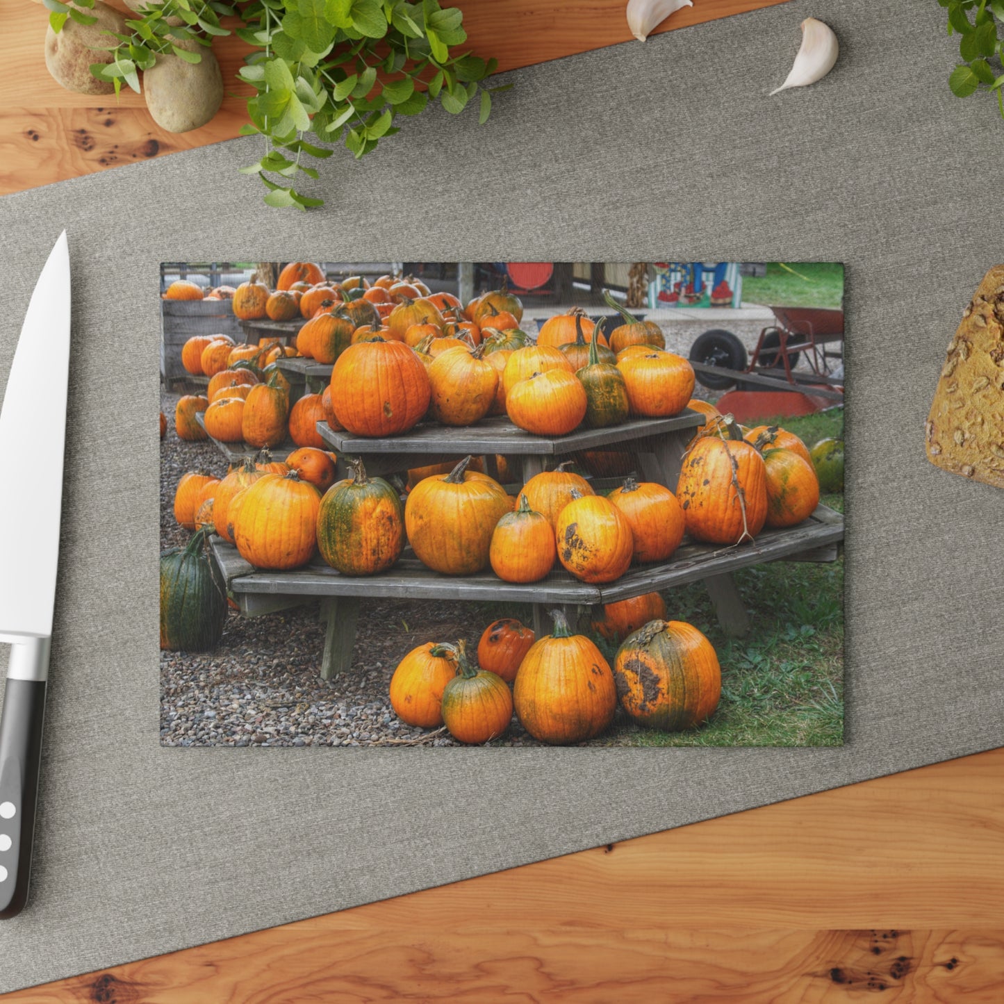 U R There Photography Tabletop Pumpkins Rustic Farmhouse Tempered-Glass Cutting Board