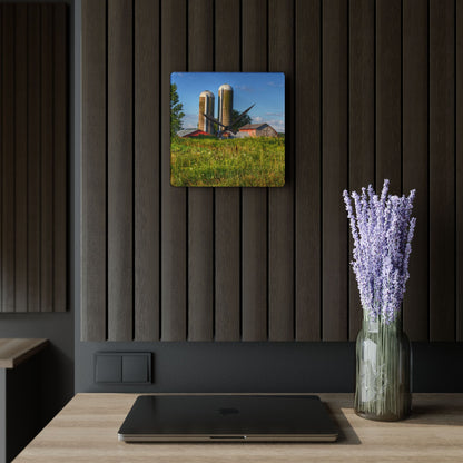 U R There Photography Morrish Road Silos II Rustic Farmhouse Acrylic Analog Wall Clock