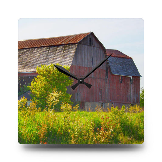 Leslie Road Red II Rustic Farmhouse Acrylic Analog Wall Clock 10.75'' × 10.75'' (Square)