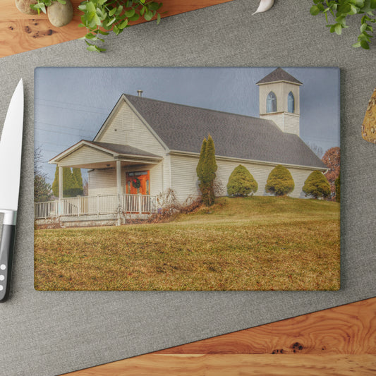 U R There Photography Oxford Chapel Rustic Farmhouse Tempered-Glass Cutting Board