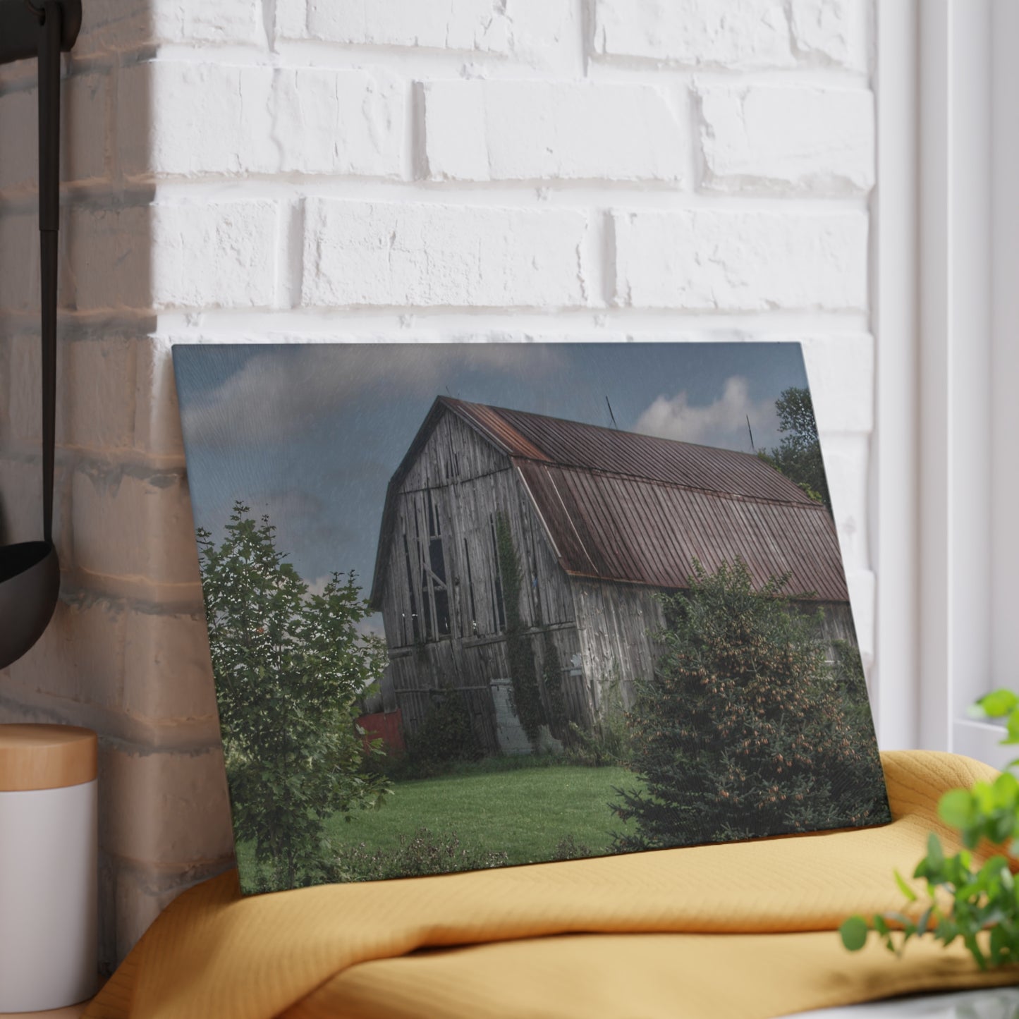 U R There Photography Columbiaville Grey Rustic Farmhouse Tempered-Glass Cutting Board