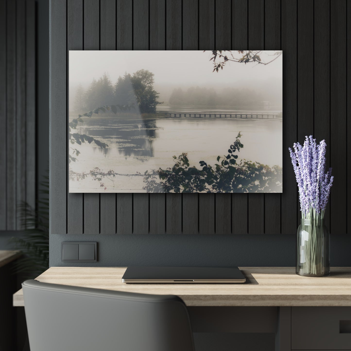 U R There Photography Bridge in Fog Rustic Farmhouse Acrylic Wall Print