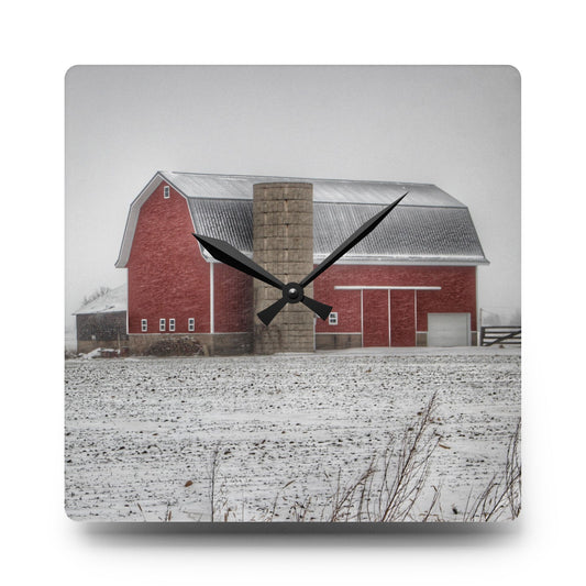 U R There Photography Winter Red Rustic Farmhouse Acrylic Analog Wall Clock 10.75'' × 10.75'' (Square)
