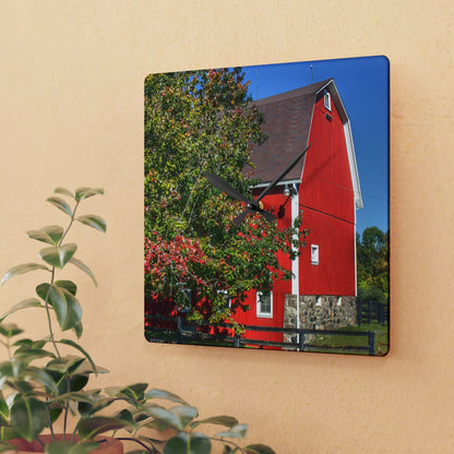 U R There Photography Oakwood Road Red Rustic Farmhouse Acrylic Analog Wall Clock