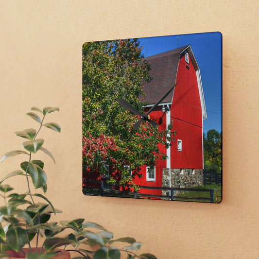 U R There Photography Oakwood Road Red Rustic Farmhouse Acrylic Analog Wall Clock