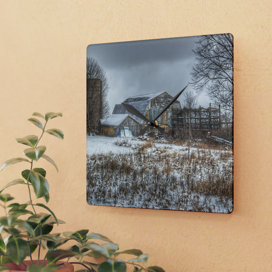 U R There Photography Vermilya Grey and Silo Rustic Farmhouse Acrylic Analog Wall Clock
