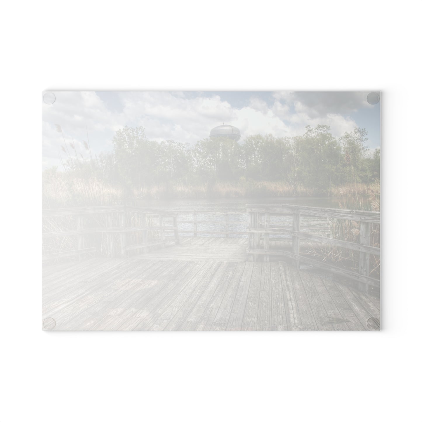 Barn Boutique Rustic Tempered-Glass Cutting Board| Bridge Overlooking Water Tower Park in Lapeer