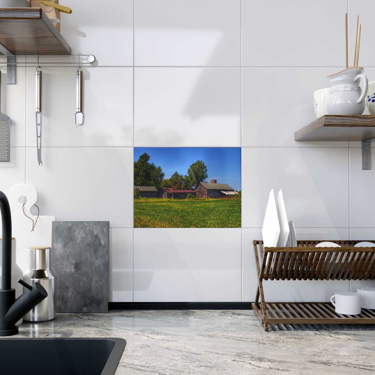 U R There Photography Birch Run Road Greys I Rustic Farmhouse Decorative Ceramic Tile