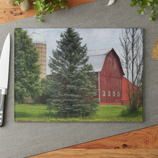 U R There Photography German Road Red I Rustic Farmhouse Tempered-Glass Cutting Board
