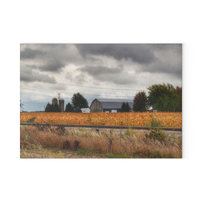 U R There Photography Reese Old Grey Beyond the Tracks Rustic Farmhouse Tempered-Glass Cutting Board