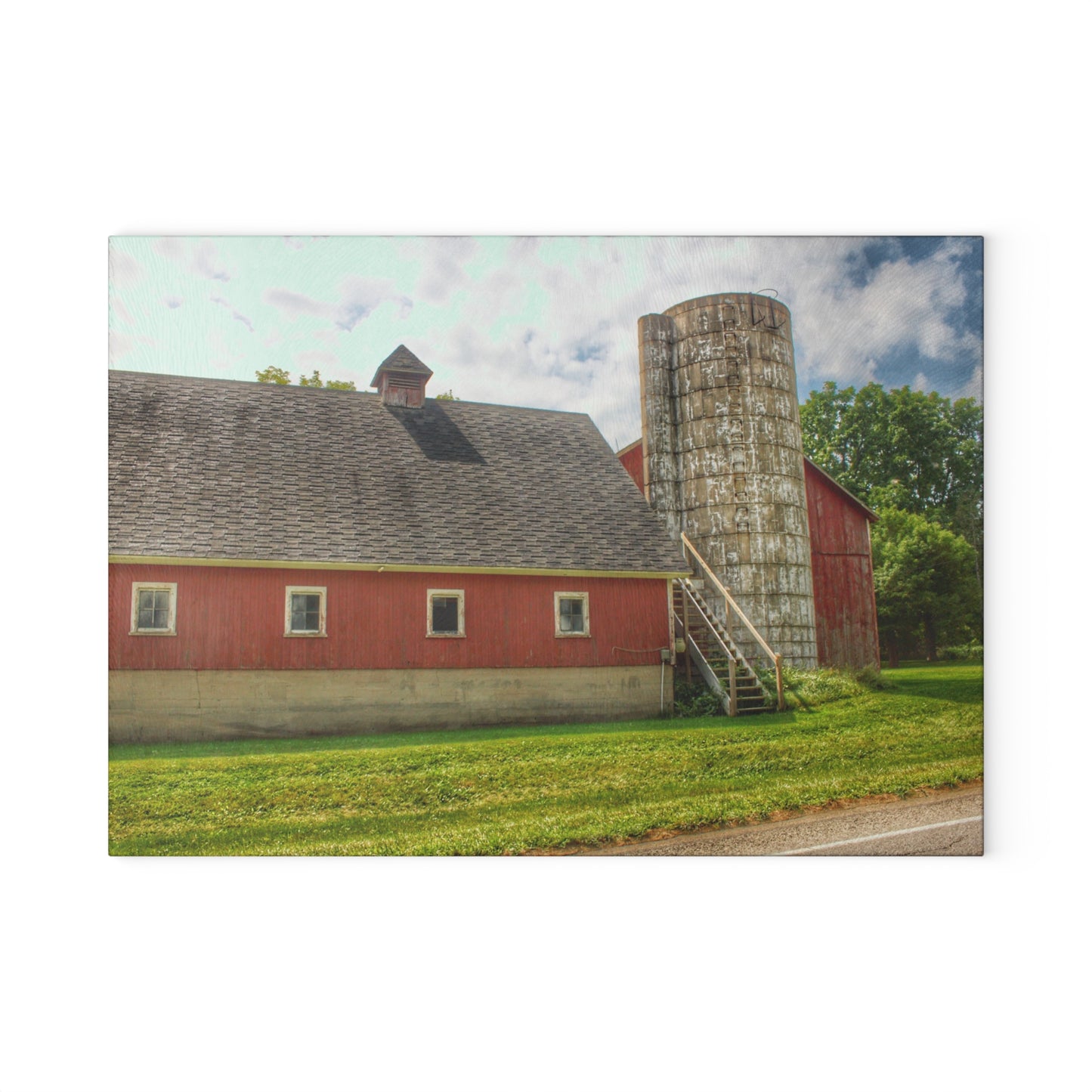 U R There Photography Metamora Red Silo Rustic Farmhouse Tempered-Glass Cutting Board