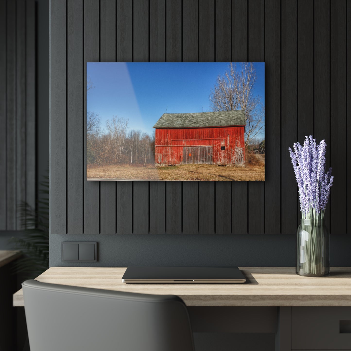 U R There Photography Vernor Road Red Rustic Farmhouse Acrylic Wall Print