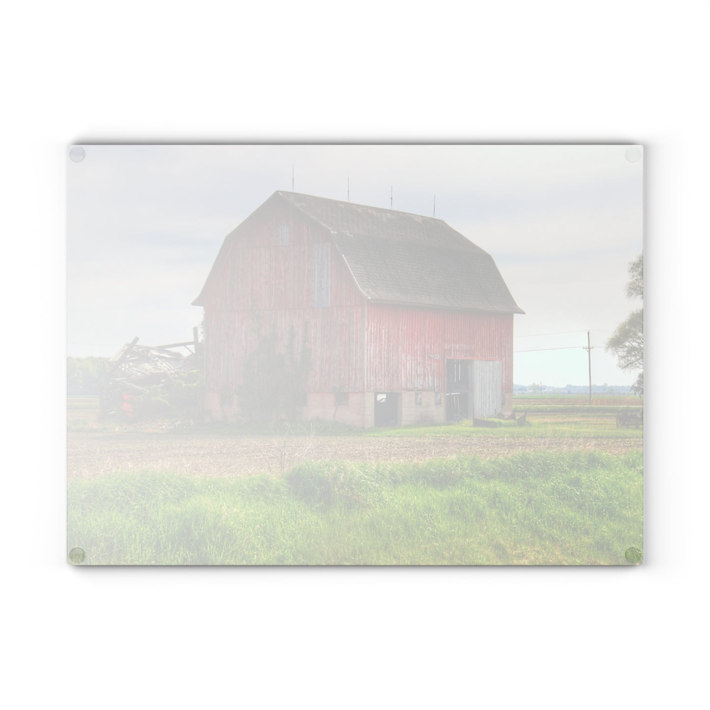 U R There Photography Unionville Elmwood Road Red II Rustic Farmhouse Tempered-Glass Cutting Board