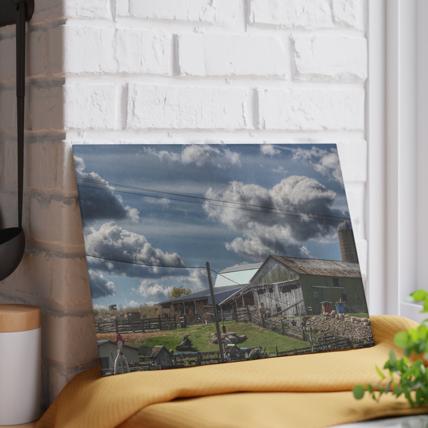 U R There Photography Sutton Road Hay Barn Rustic Farmhouse Tempered-Glass Cutting Board