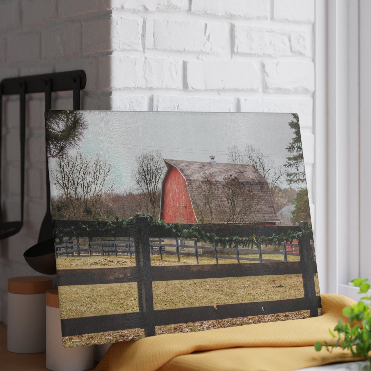 U R There Photography Beyond the Fence on Blood Road Rustic Farmhouse Tempered-Glass Cutting Board