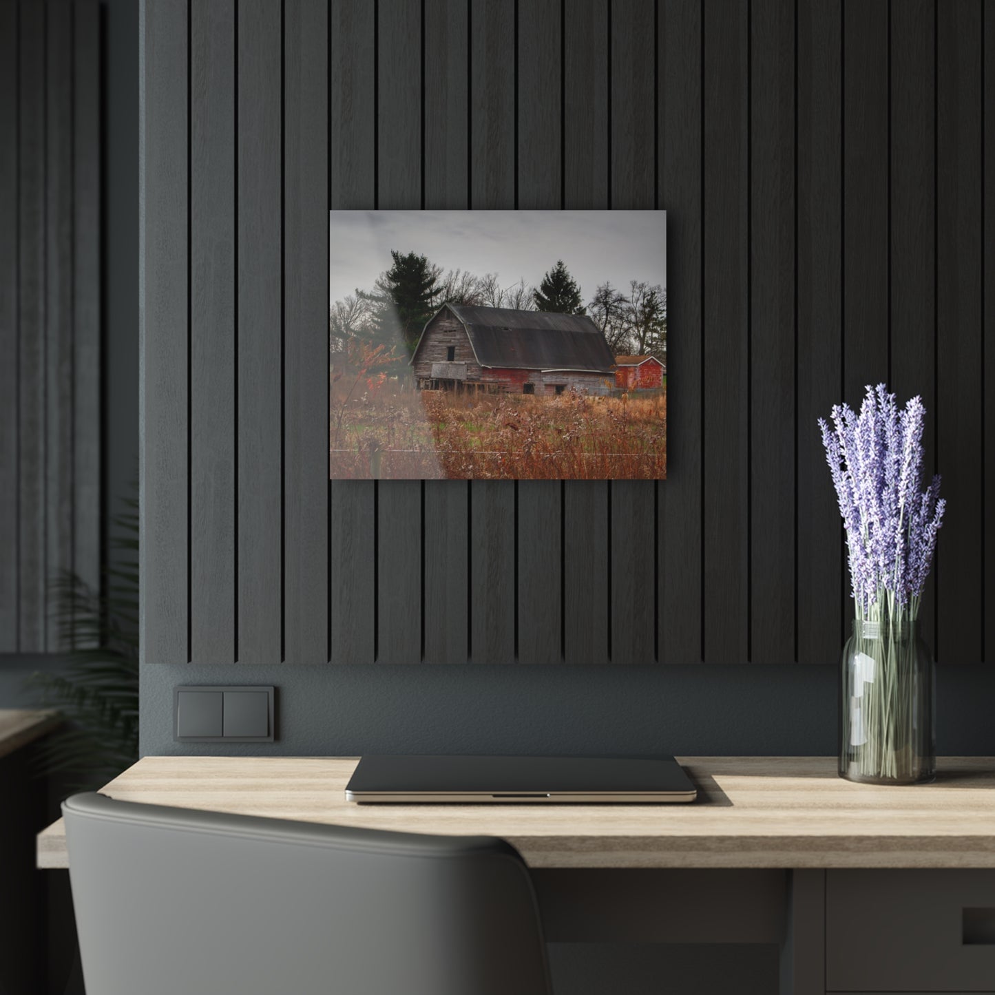 U R There Photography Field Grey and Little Red Rustic Farmhouse Acrylic Wall Print