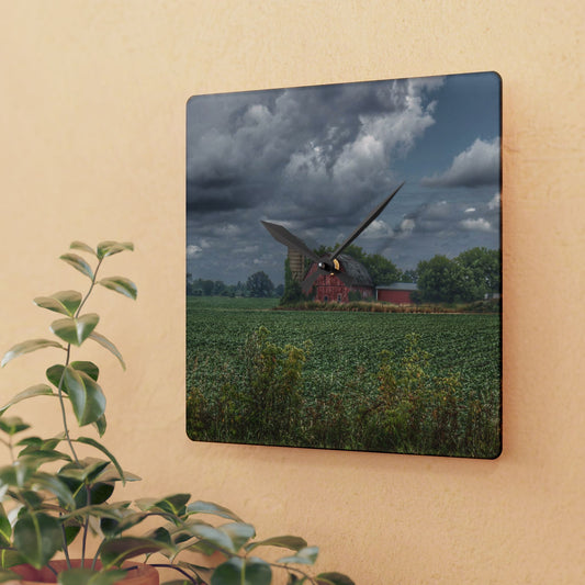 U R There Photography Church Road Red Rustic Farmhouse Acrylic Analog Wall Clock