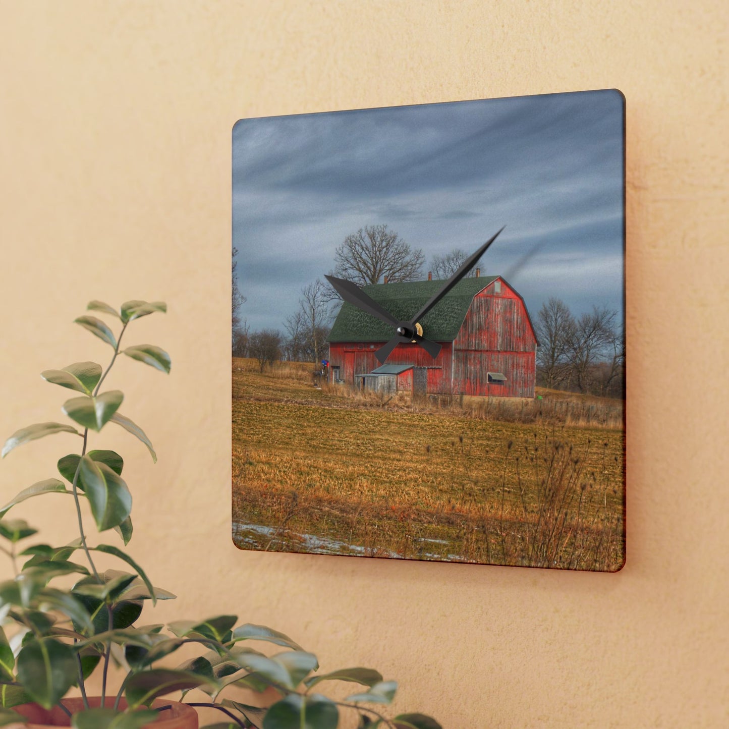 U R There Photography Clark Road Hillside Red I Rustic Farmhouse Wall Clock