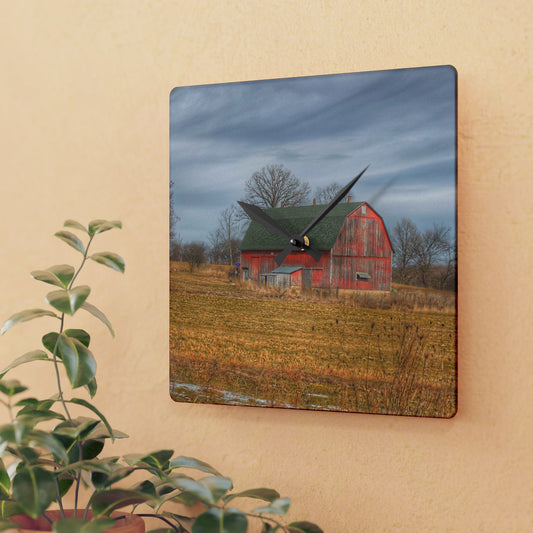 U R There Photography Clark Road Hillside Red I Rustic Farmhouse Wall Clock