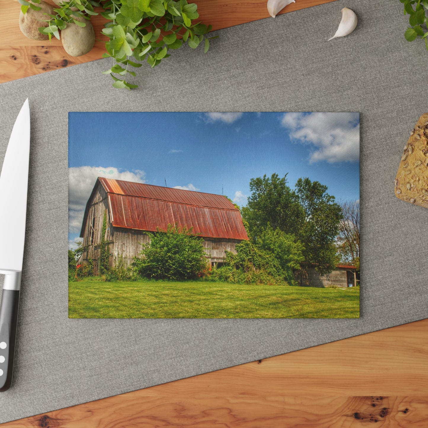 U R There Photography Grey Road Rusted II Rustic Farmhouse Tempered-Glass Cutting Board