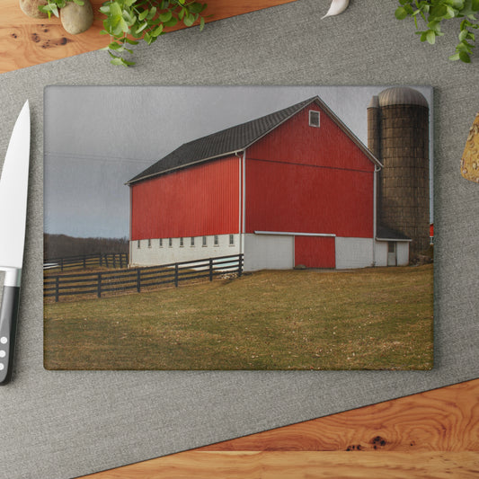 U R There Photography Brocker Road Red I Rustic Farmhouse Tempered-Glass Cutting Board