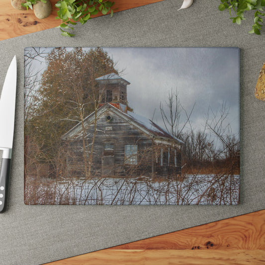 U R There Photography Vermilya Schoolhouse II Rustic Farmhouse Tempered-Glass Cutting Board