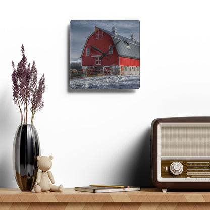 U R There Photography Casey Road Red Rustic Farmhouse Acrylic Analog Wall Clock