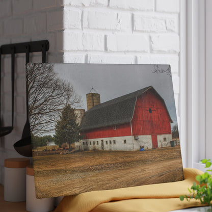 U R There Photography Hunters Creek Red Cow Barn II Rustic Farmhouse Tempered-Glass Cutting Board