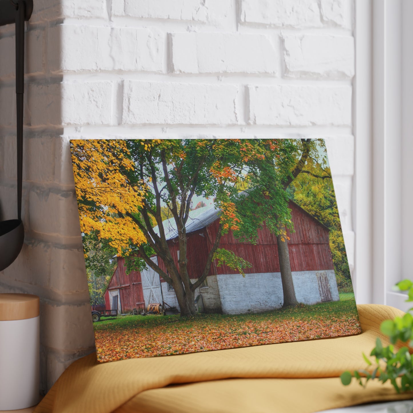 U R There Photography M-25 Red Rustic Farmhouse Tempered-Glass Cutting Board