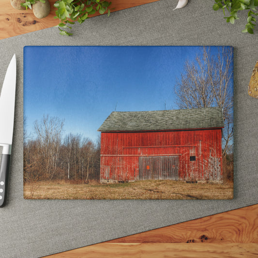 U R There Photography Vernor Road Red Rustic Farmhouse Tempered-Glass Cutting Board