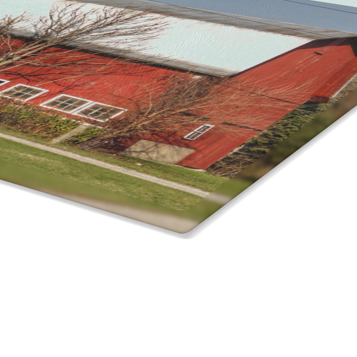 U R There Photography Bray Road Red I Rustic Farmhouse Tempered-Glass Cutting Board