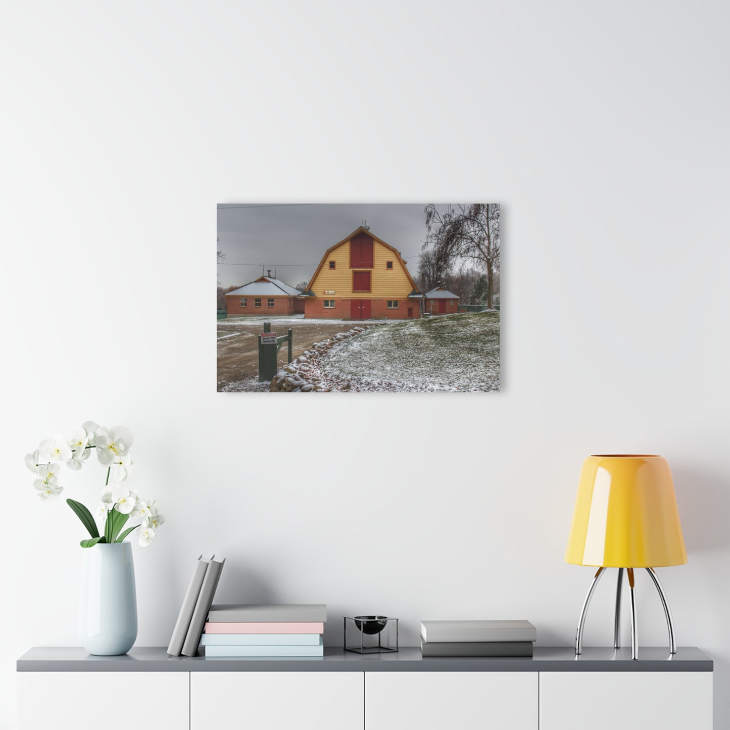 U R There Photography Yellow Barn of Bordman Rustic Farmhouse Acrylic Wall Print