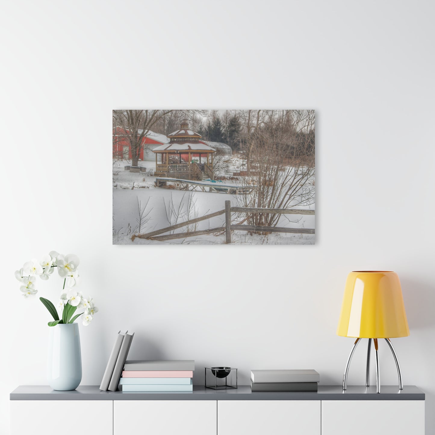 U R There Photography Columbiaville Gazebo in Winter Rustic Farmhouse Acrylic Wall Print