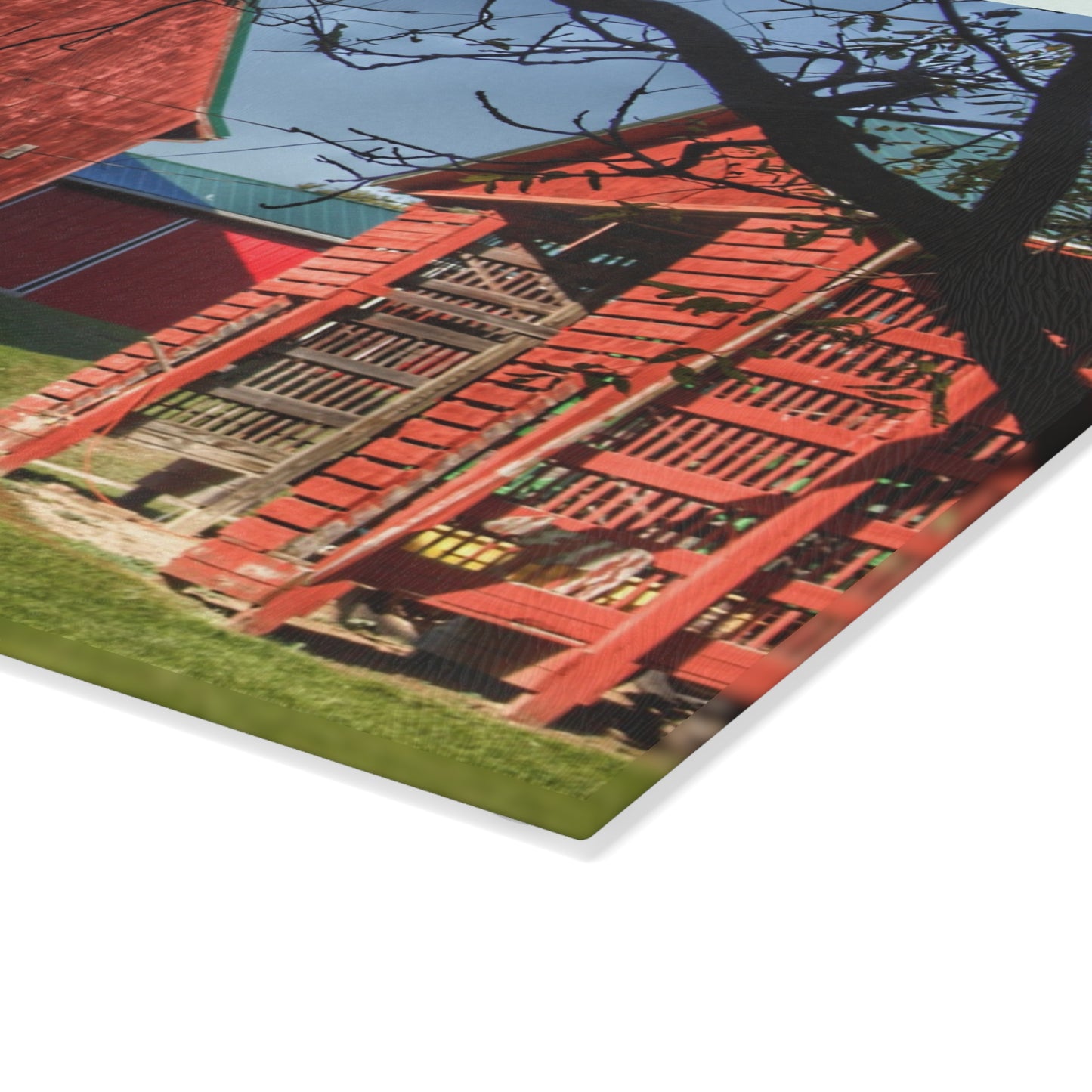 U R There Photography Gardner Road Red II Rustic Farmhouse Tempered-Glass Cutting Board