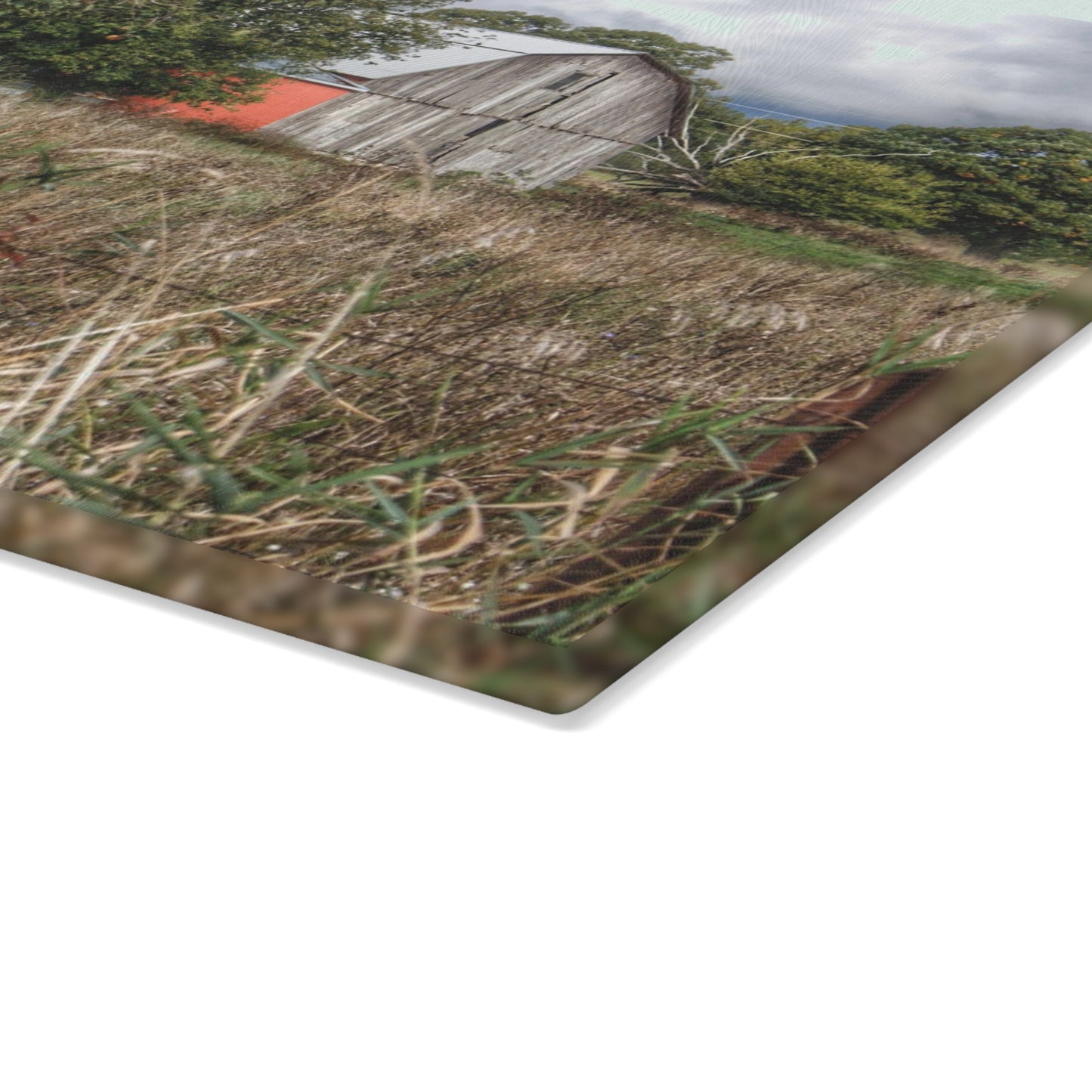 U R There Photography East Frances Road Hidden Grey I Rustic Farmhouse Tempered-Glass Cutting Board