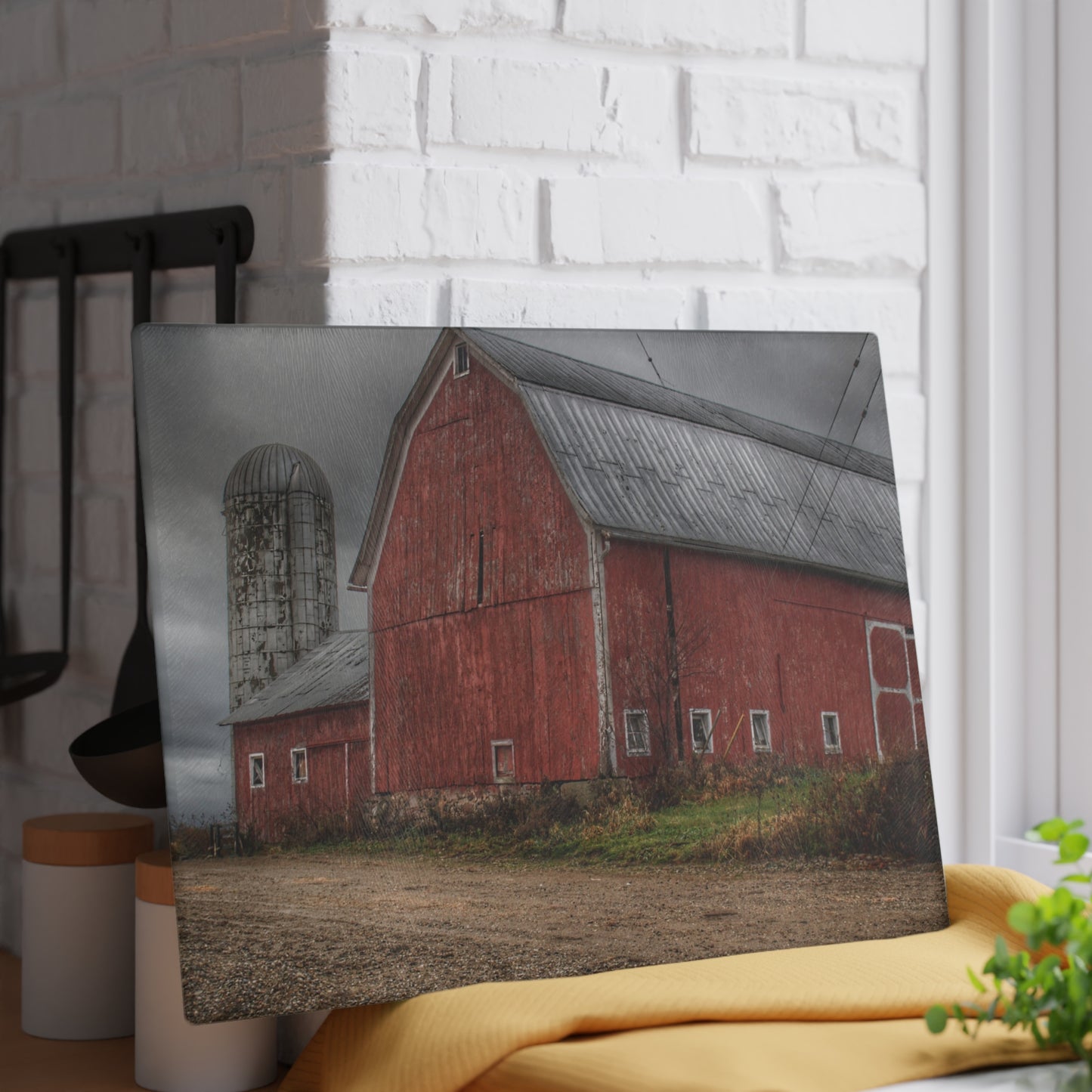 U R There Photography Stanley Road Reds Rustic Farmhouse Tempered-Glass Cutting Board