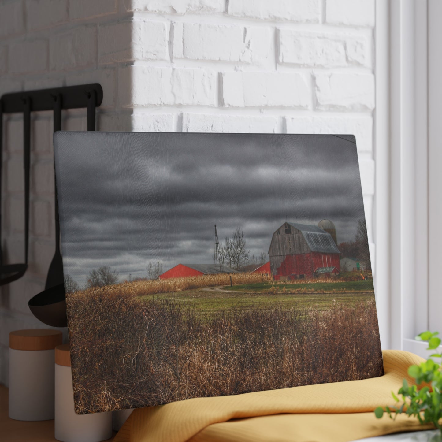 U R There Photography Slattery Road Grey Rustic Farmhouse Tempered-Glass Cutting Board