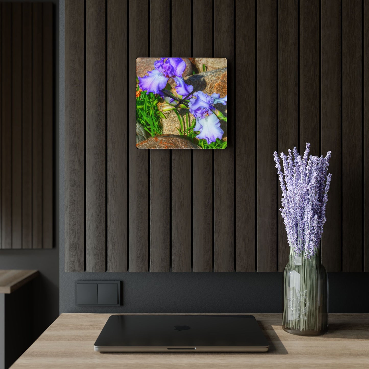 U R There Photography Saint Hugos Iris Rustic Farmhouse Acrylic Analog Wall Clock