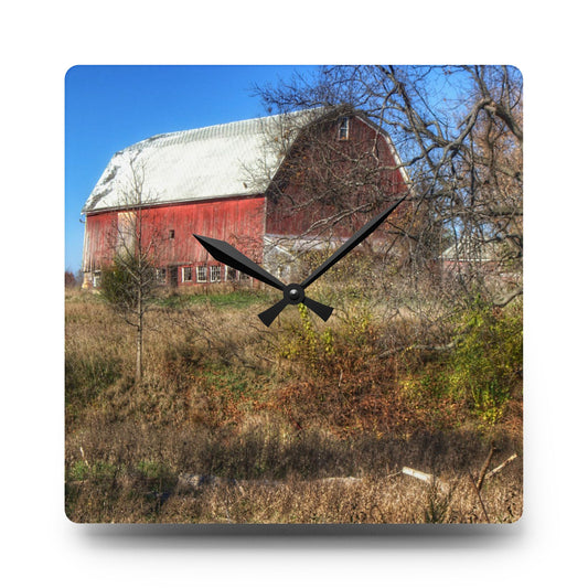 Hadley Red I Rustic Farmhouse Acrylic Analog Wall Clock 10.75'' × 10.75'' (Square)