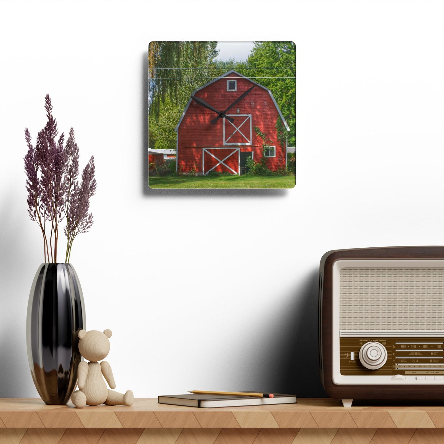 U R There Photography Henderson Red Rustic Farmhouse Acrylic Analog Wall Clock