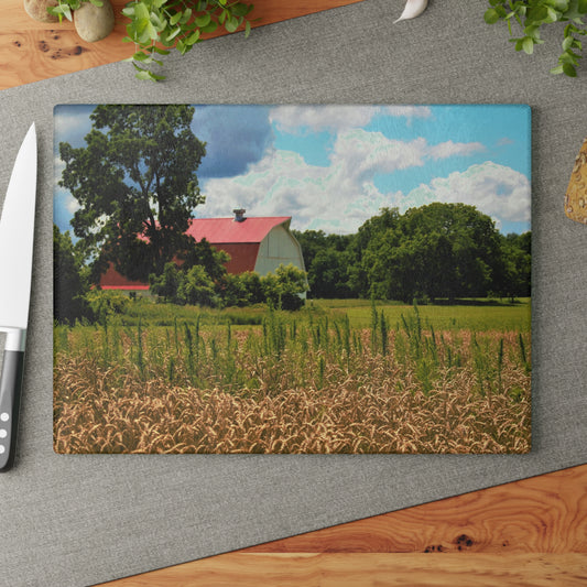 U R There Photography Northern White Rustic Farmhouse Tempered-Glass Cutting Board 8 "x 11"