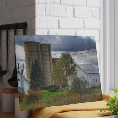 U R There Photography Baldwin White and Silo Rustic Farmhouse Tempered-Glass Cutting Board