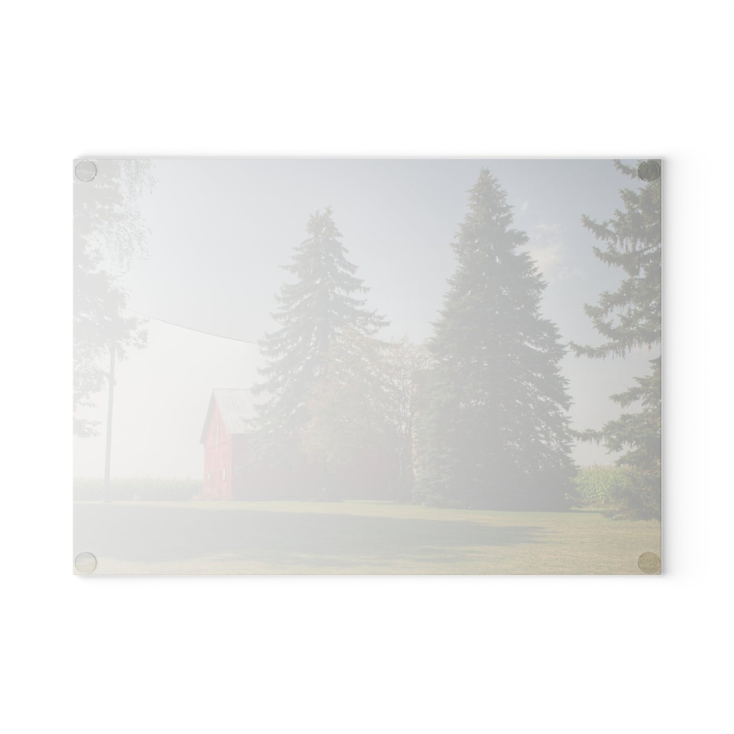 Barn Boutique Rustic Tempered-Glass Cutting Board| Small Red Barn Beneath the Pines