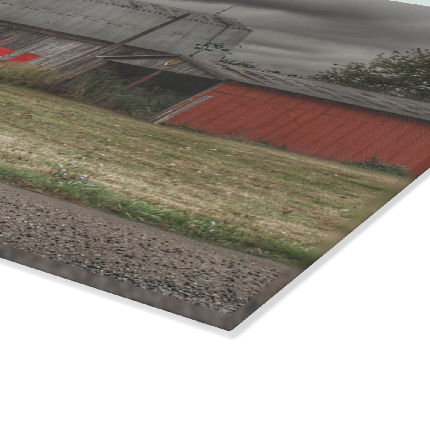 U R There Photography Wadsworth Road Grey Saltbox Rustic Farmhouse Tempered-Glass Cutting Board