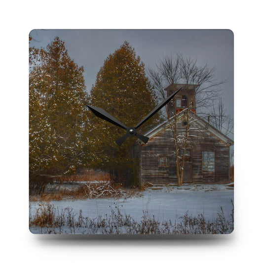 Vermilya Schoolhouse I Rustic Farmhouse Acrylic Analog Wall Clock 10.75'' × 10.75'' (Square)