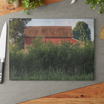 U R There Photography Genesee Road Red I Rustic Farmhouse Tempered-Glass Cutting Board