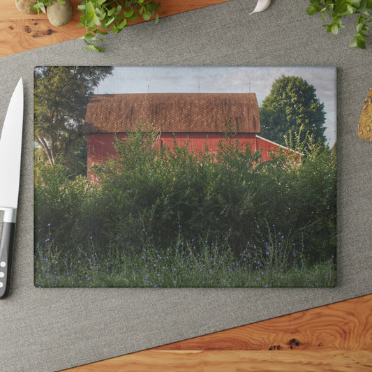 U R There Photography Genesee Road Red I Rustic Farmhouse Tempered-Glass Cutting Board