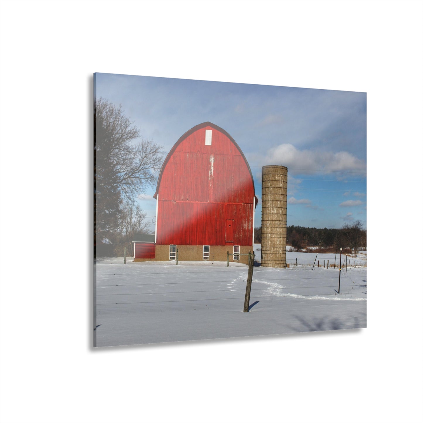 U R There Photography Barnes Road Winter Red Rustic Farmhouse Acrylic Wall Print
